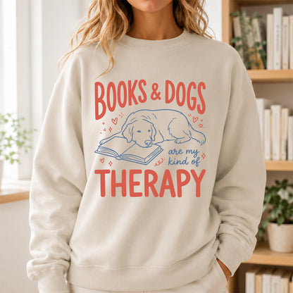 Give Me Books & Dogs Crewneck Sweatshirt | Dog Lover & Reader Gift Sand