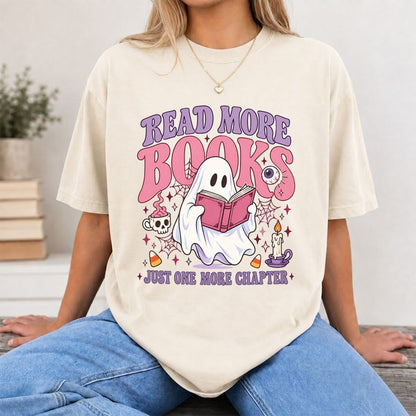 Read More Books Ghost Printed T-Shirt | Halloween Book Lover Gift Natural