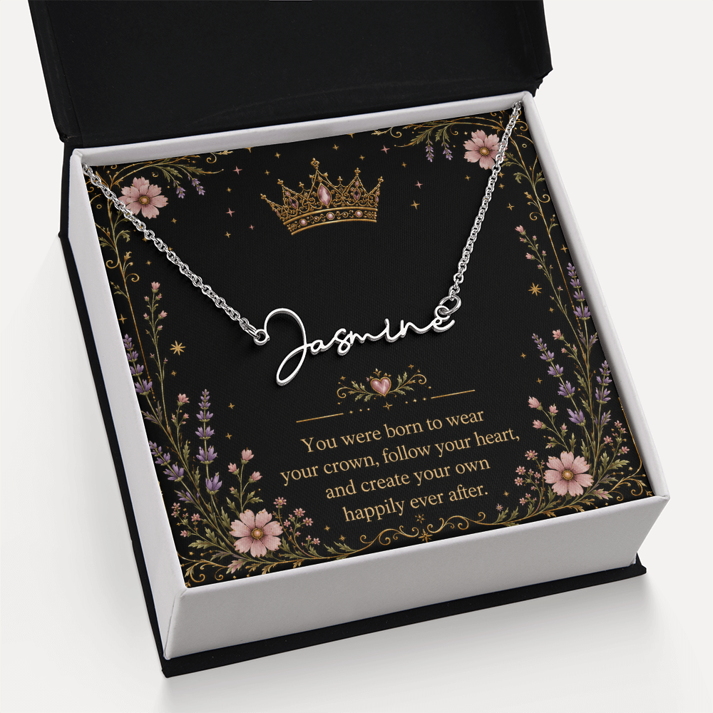 You Were Born To Wear Your Crown Decorative Card And Custom Name Polished Stainless Steel Necklace With Box Book Lover Gift Font 2