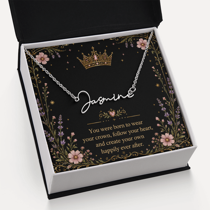 You Were Born To Wear Your Crown Decorative Card And Custom Name Polished Stainless Steel Necklace With Box Book Lover Gift Font 2