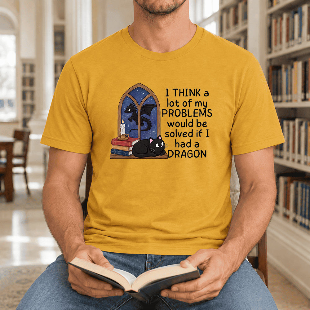 If I Could Have A Dragon Ultra-Soft Cotton T-Shirt | Fantasy Book Lover Gift Mustard