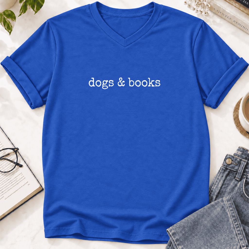 Dogs & Books Ultra-Soft V-Neck | Dog Lover & Reader Gift True Royal