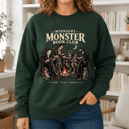 Midnight Monster Book Club Printed Sweatshirt | Halloween Book Lover Gift Forest Green