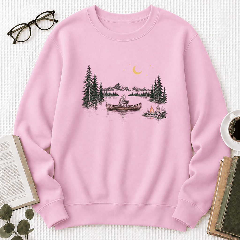 Reading Ghost On The Boat Printed Sweatshirt | Halloween Reader Gift Light Pink