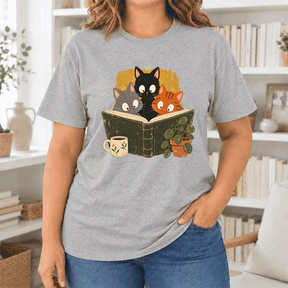 Curious Reading Cats Ultra-Soft Cotton T-Shirt | Cat Lover Reader Gift Athletic Heather