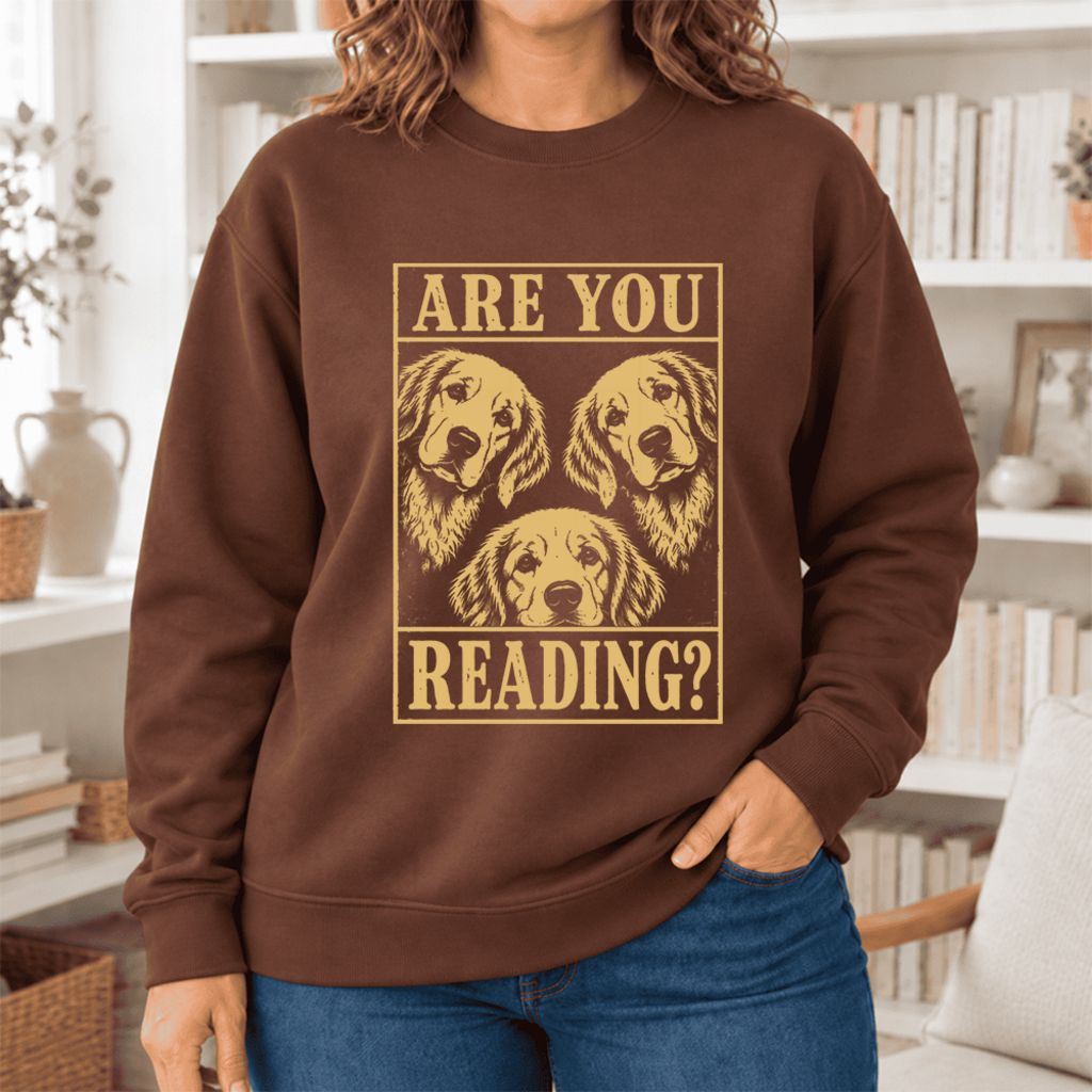 Are You Reading Golden Retriever Softstyle Sweatshirt | Dog Mom Reader Gift Cocoa