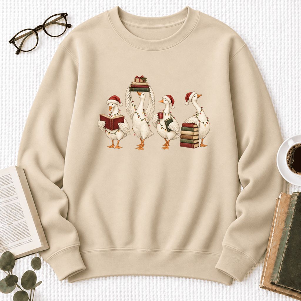 Christmas Reading Ducks Softstyle Sweatshirt | Christmas Book Lover Gift Sand