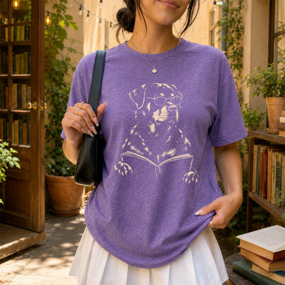 Rottweiler Reading Book Softstyle T-Shirt | Book Lover Gift Dark Heather
