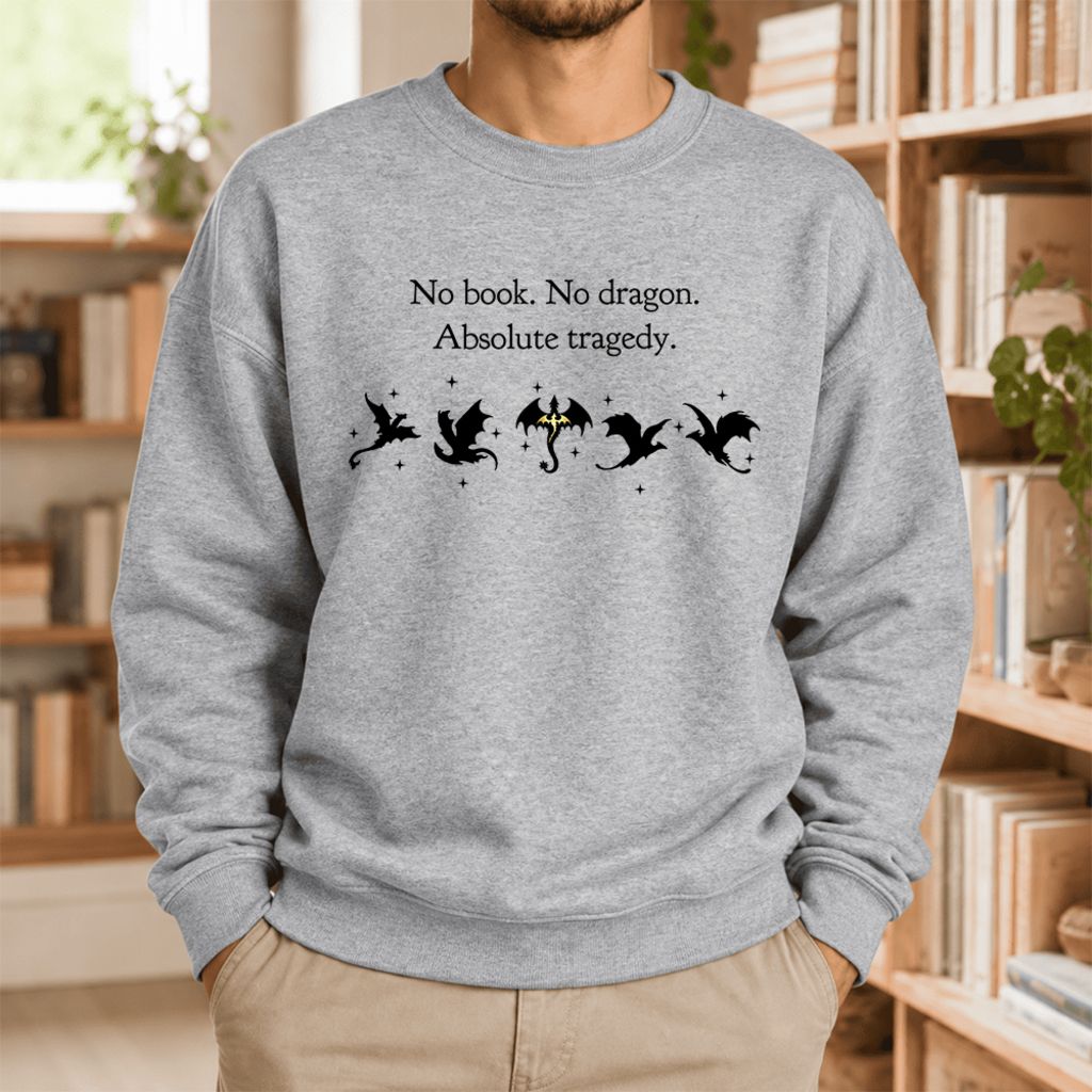 No Book, No Dragon Softstyle Sweatshirt | Fantasy Reader Gift Sport Grey