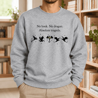 No Book, No Dragon Softstyle Sweatshirt | Fantasy Reader Gift Sport Grey