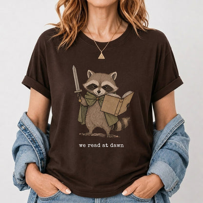 Funny Raccoon Reading Softstyle T-Shirt | Book Lover Gift Dark Chocolate
