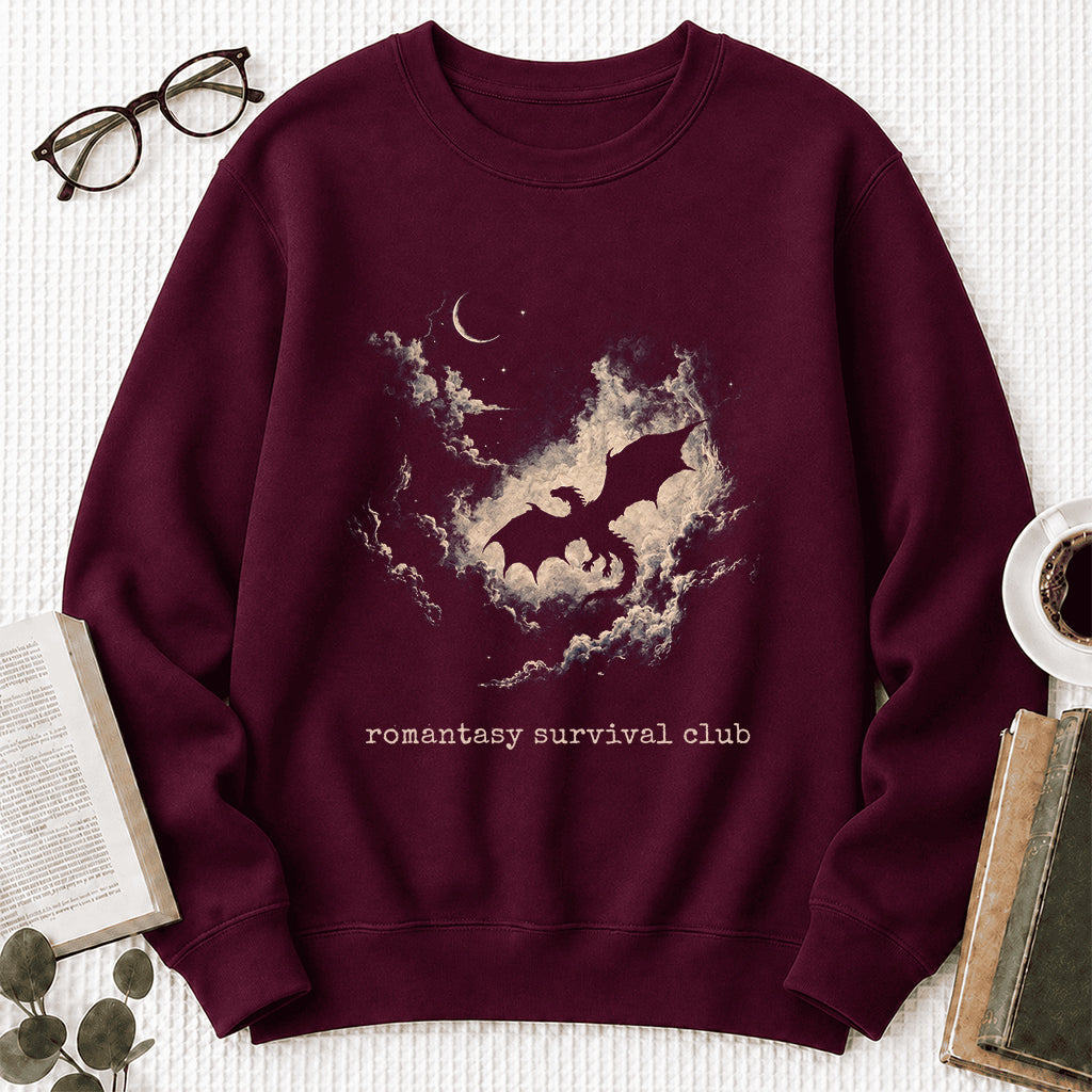 Dark Fantasy Dragon Clouds Crewneck Sweatshirt | Reader Gift Maroon