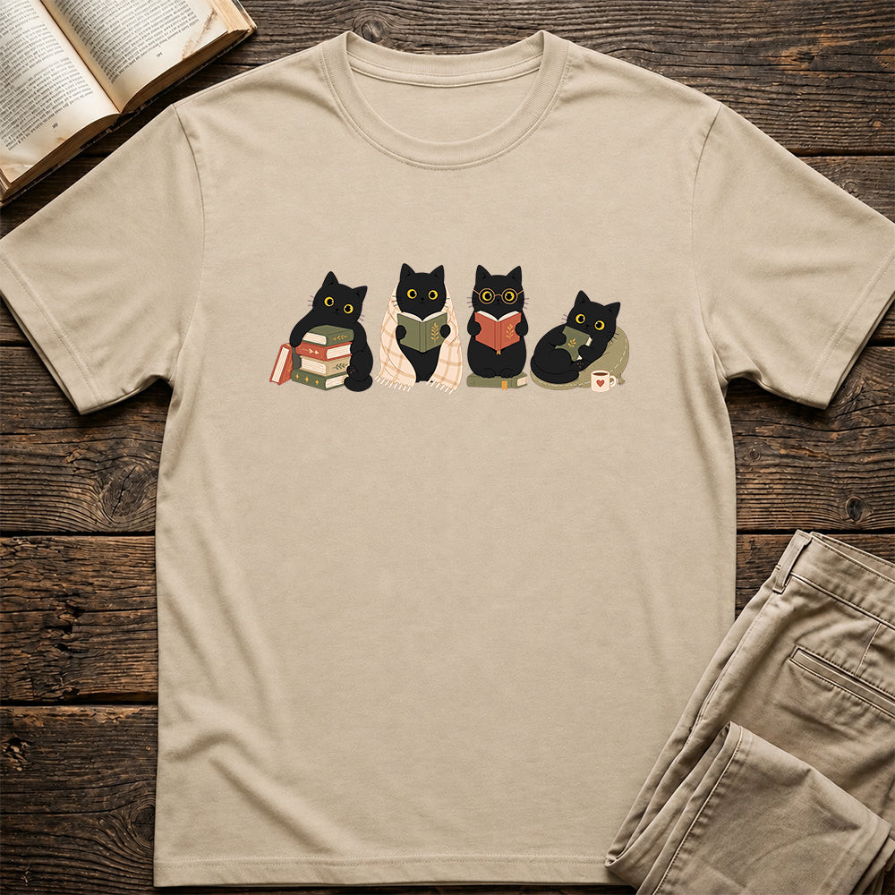 Black Cats Reading Softstyle T-Shirt | Book Lover Gift Sand