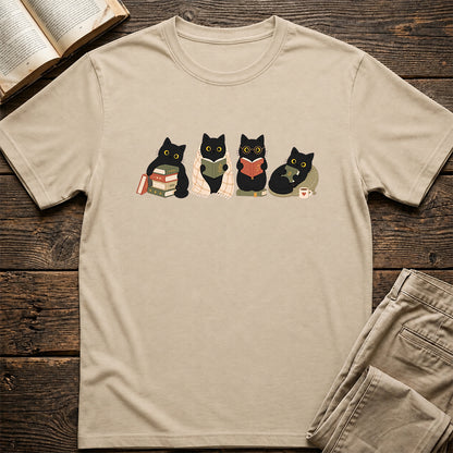 Black Cats Reading Softstyle T-Shirt | Book Lover Gift Sand