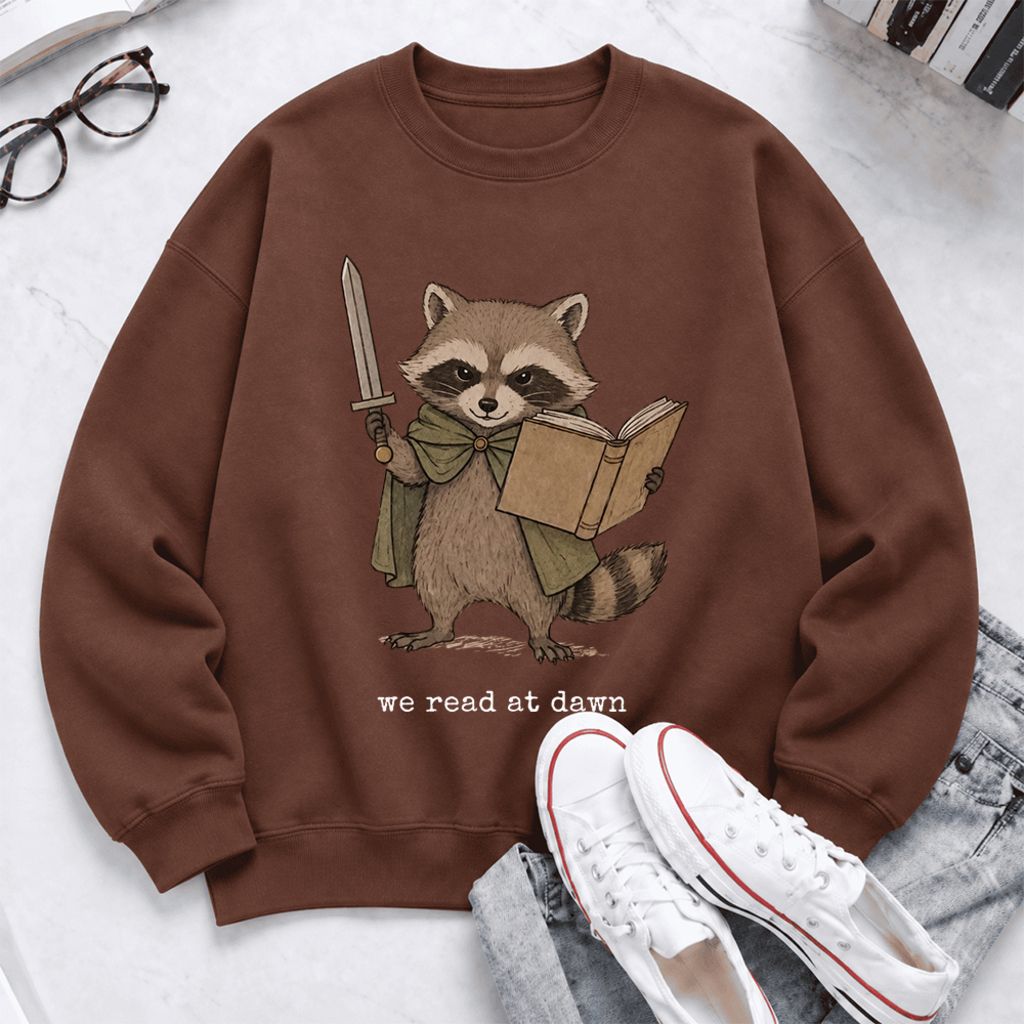 We Read At Dawn Funny Racoon Softstyle Sweatshirt | Cozy Book Lover Gift Cocoa