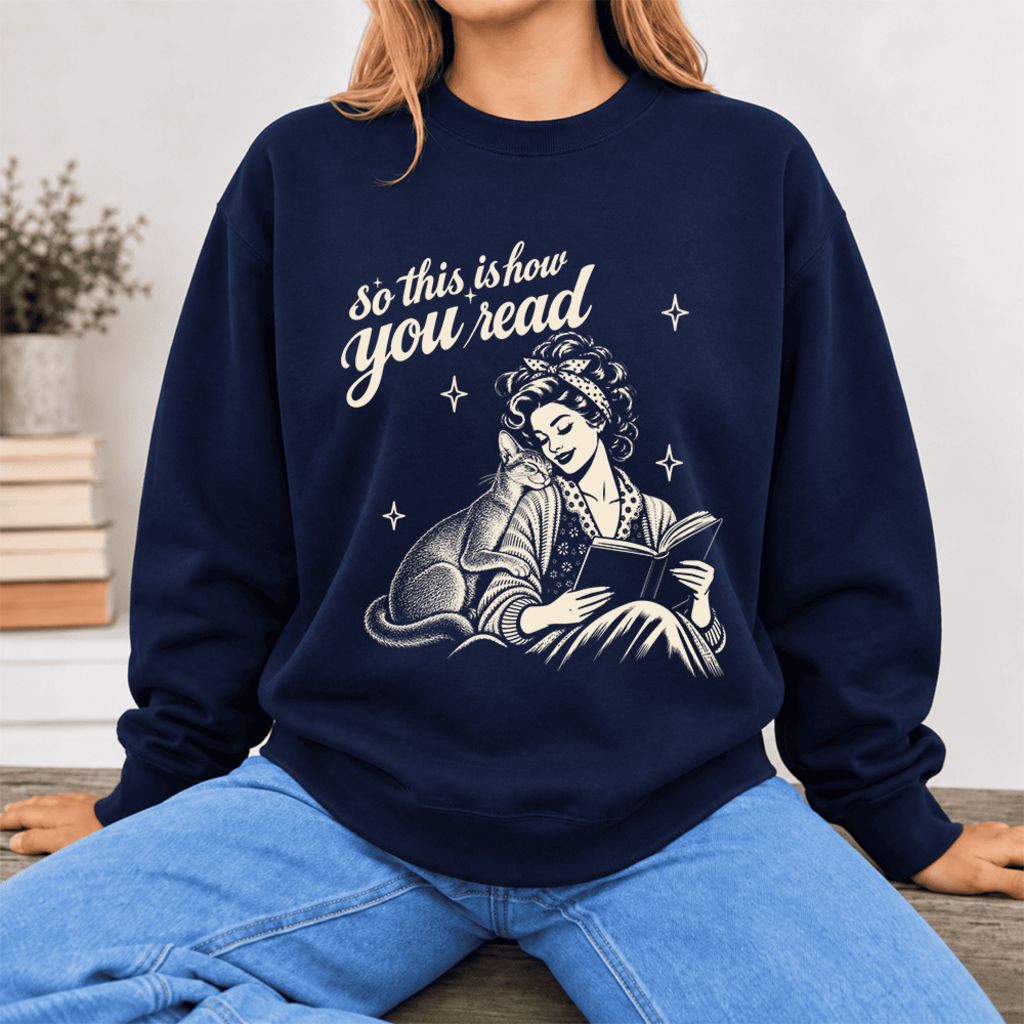 How You Read Abyssinian Softstyle Sweatshirt | Cozy Cat Lover Reader Gift Navy