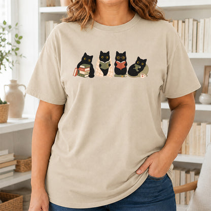 Black Cats Reading Softstyle T-Shirt | Book Lover Gift Sand