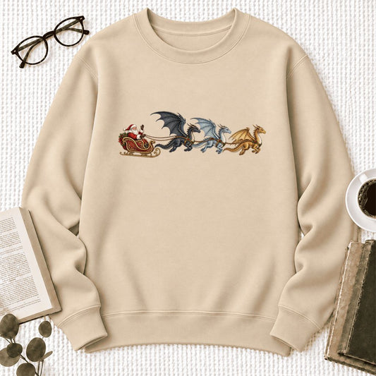 Christmas Dragons Softstyle Sweatshirt | Fantasy Christmas Book Lover Gift Sand