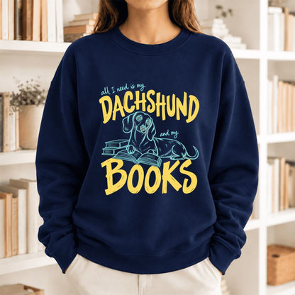 All I Need Is My Dachshund And My Books Softstyle Sweatshirt | Gift Navy