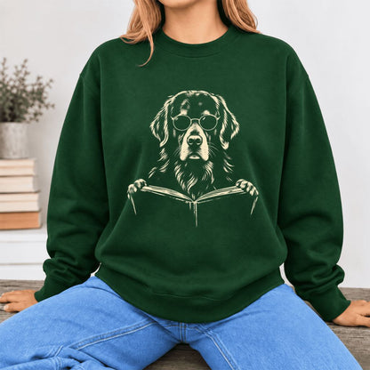 Golden Retriever Reading Book Softstyle Sweatshirt | Golden Retriever Gift Forest Green