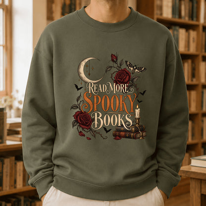 Read More Spooky Books Printed Sweatshirt | Halloween Book Lover Gift Military Green