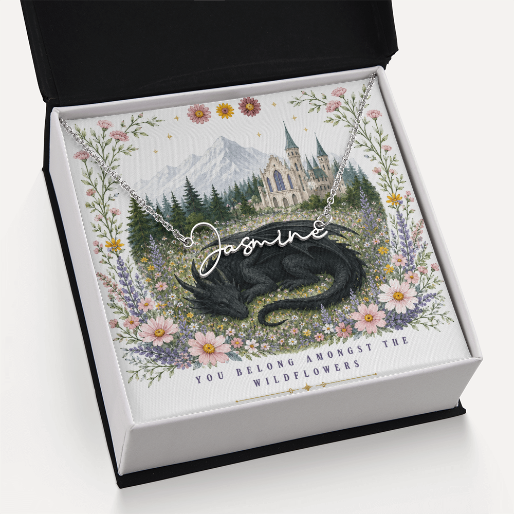 You Belong Amongst The Wildflowers Decorative Card And Custom Name Polished Stainless Steel Necklace With Box Book Lover Gift Font 2