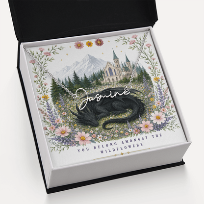 You Belong Amongst The Wildflowers Decorative Card And Custom Name Polished Stainless Steel Necklace With Box Book Lover Gift Font 2