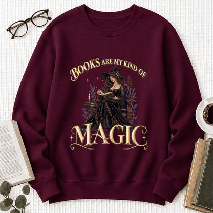 Books Are My Kind Of Magic Crewneck Sweatshirt | Halloween Literary Fantasy Book Lover Gift Maroon