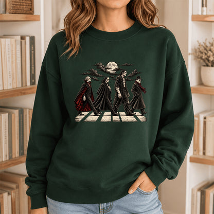 Monsters Road Printed Sweatshirt | Halloween Book Lover Gift Forest Green
