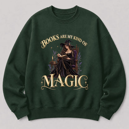 Books Are My Kind Of Magic Crewneck Sweatshirt | Halloween Literary Fantasy Book Lover Gift Forest Green