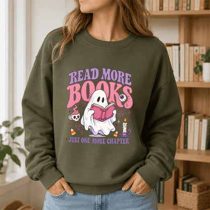 Read More Books Printed Sweatshirt | Halloween Book Lover Gift Military Green