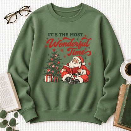 It’S The Most Wonderful Time Softstyle Sweatshirt | Christmas Book Lover Gift Military Green