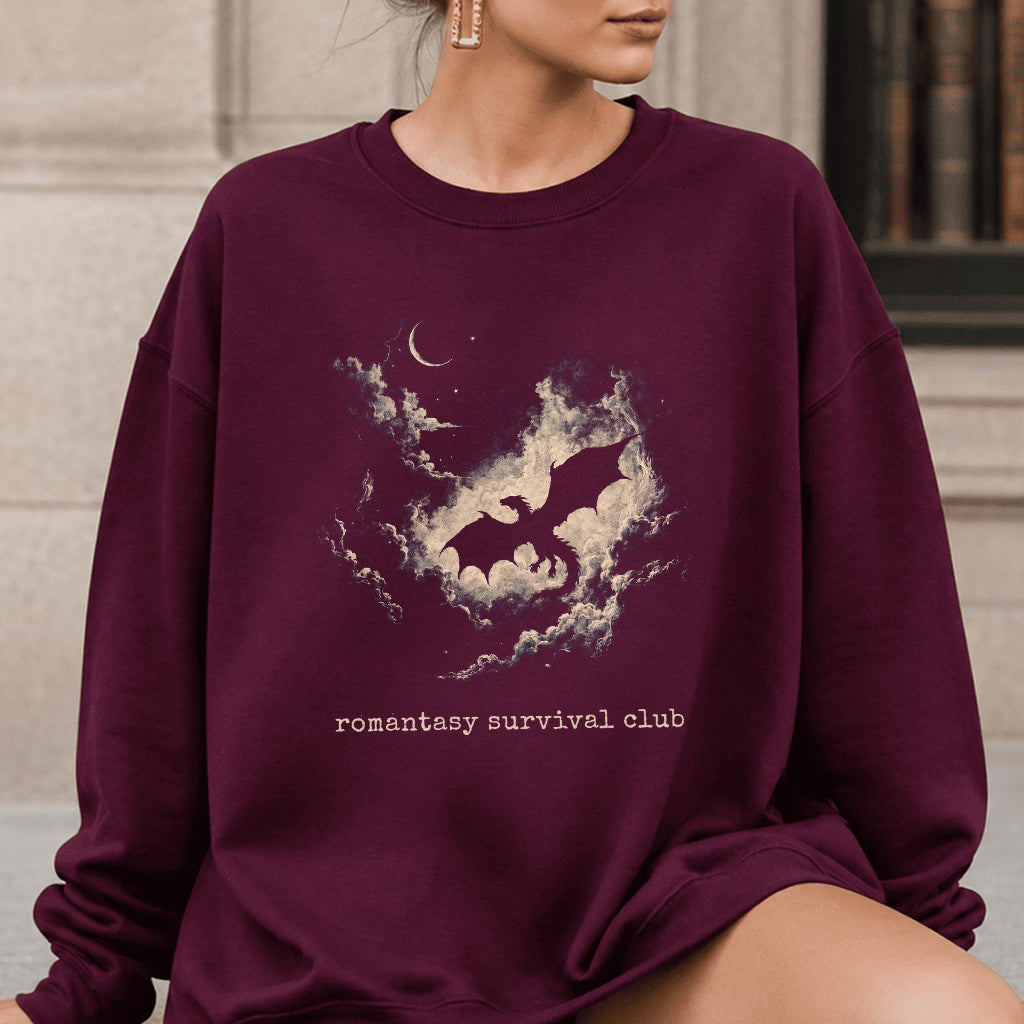 Dark Fantasy Dragon Clouds Crewneck Sweatshirt | Reader Gift Maroon