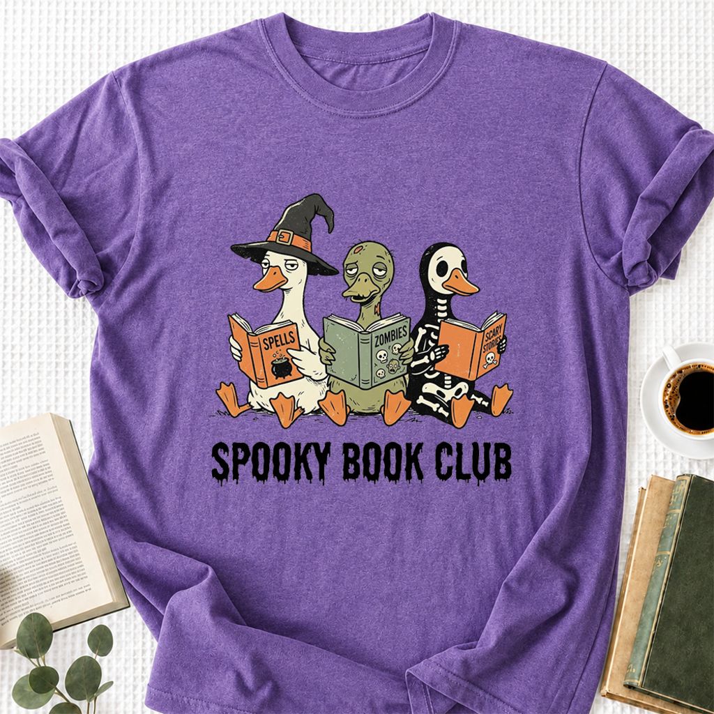 Spooky Book Club Printed T-Shirt | Halloween Book Lover Gift Heather Purple
