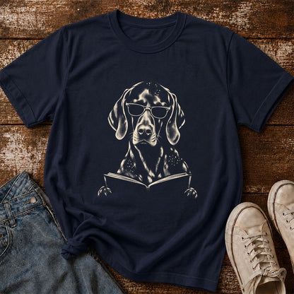 German Shorthaired Pointer Reading Book Softstyle T-Shirt | Book Lover Gift Navy