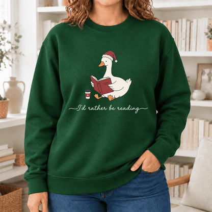 I'D Rather Be Reading Softstyle Sweatshirt | Christmas Book Lover Gift Forest Green