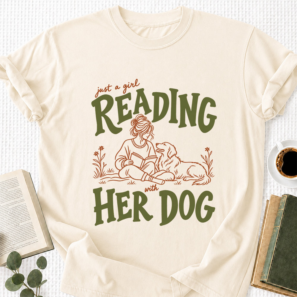 Just A Girl Reading With Her Dog Softstyle T-Shirt | Book Lover Gift Natural