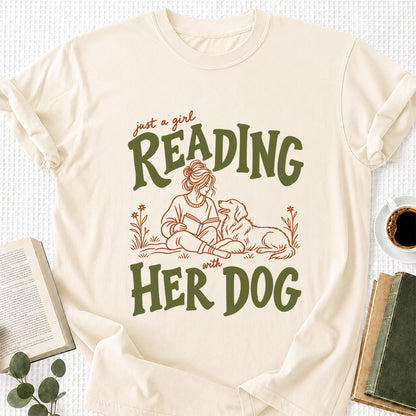 Just A Girl Reading With Her Dog Softstyle T-Shirt | Book Lover Gift Natural