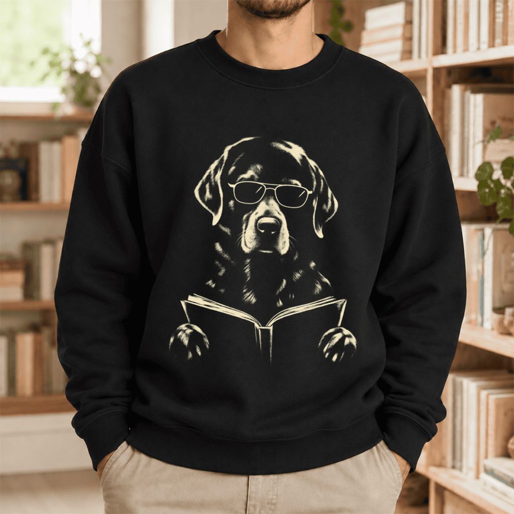 Labrador Retriever Reading Book Softstyle Sweatshirt | Dog Mom Reader Gift Black