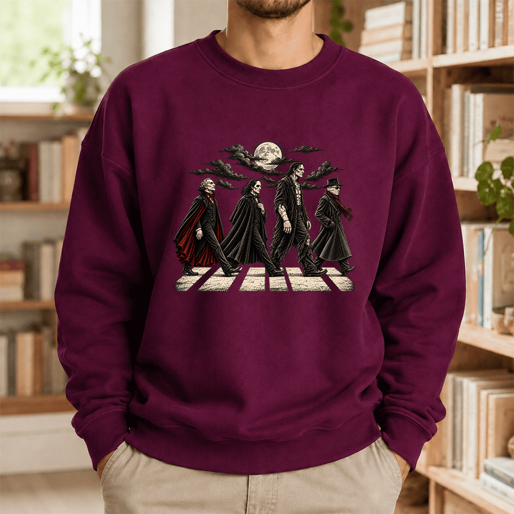 Monsters Road Printed Sweatshirt | Halloween Book Lover Gift Maroon