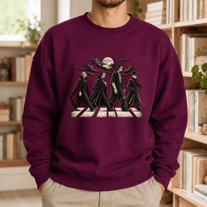 Monsters Road Printed Sweatshirt | Halloween Book Lover Gift Maroon