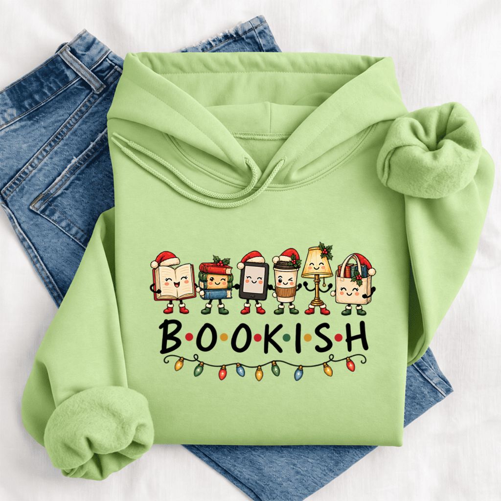 Christmas Bookish Things Softstyle Hoodie | Christmas Gift For Readers Pistachio