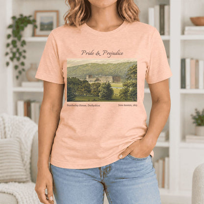 Pemberley House Pride And Prejudice Ultra-Soft Cotton T-Shirt | Gift Heather Peach