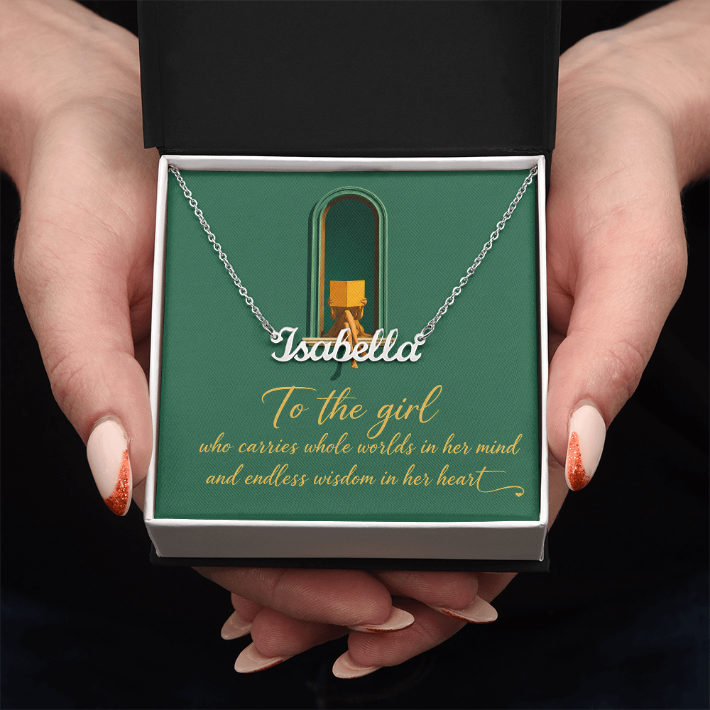To The Girl Decorative Card And Custom Name Polished Stainless Steel Necklace With Box Book Lover Gift Font 1