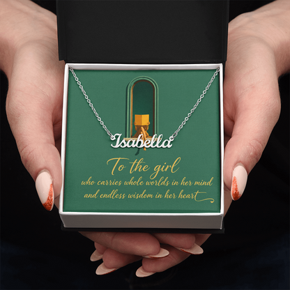 To The Girl Decorative Card And Custom Name Polished Stainless Steel Necklace With Box Book Lover Gift Font 1