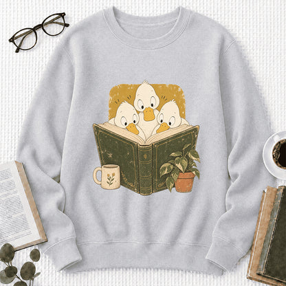 Minimal Japanese Ducks Reading Crewneck Sweatshirt | Reader Gift Sport Grey