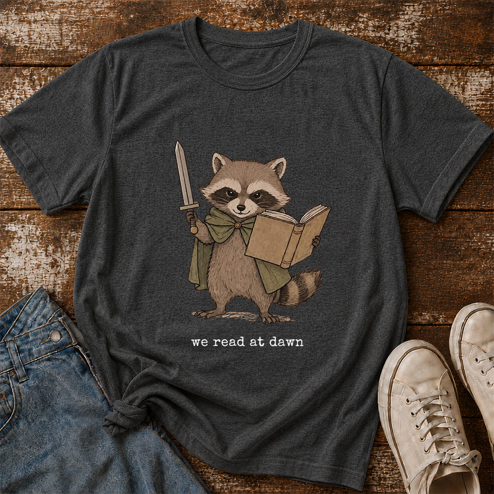 Funny Raccoon Reading Softstyle T-Shirt | Book Lover Gift Dark Heather