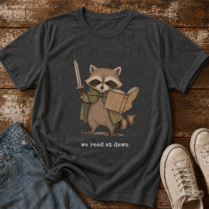 Funny Raccoon Reading Softstyle T-Shirt | Book Lover Gift Dark Heather