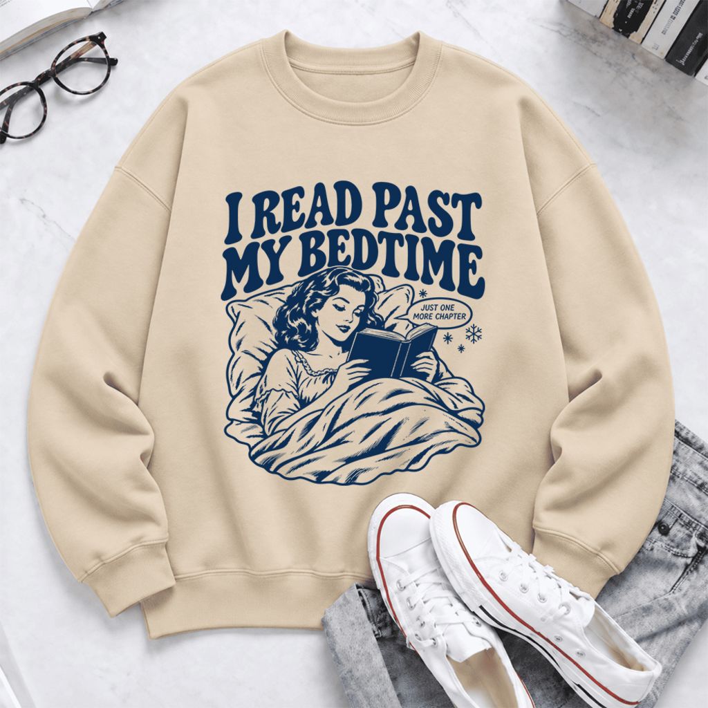I Read Past My Bed Time Softstyle Sweatshirt | Cozy Reader Gift Sand