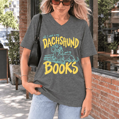 All I Need Is My Dachshund And My Books Ultra-Soft V-Neck | Dog Mom Reader Gift Deep Heather